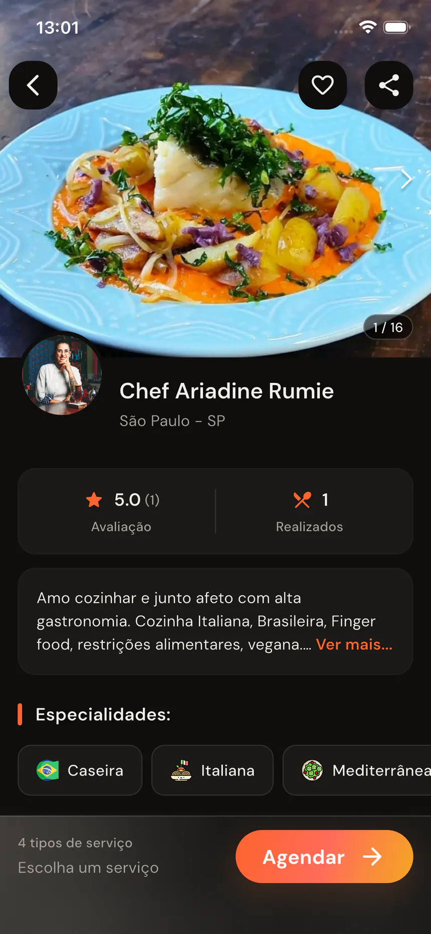 Perfil de chef no app myChef